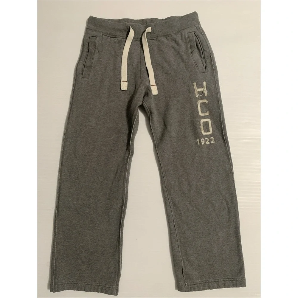 Y2K Hollister Sweat Pants Mens Small Distressed Grey Relax Wide Leg Drawstring